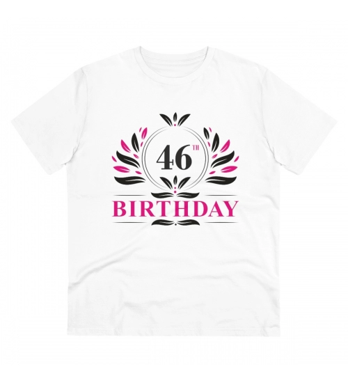 Men's PC Cotton 46th Birthday Printed T Shirt (Color: White, Thread Count: 180GSM)