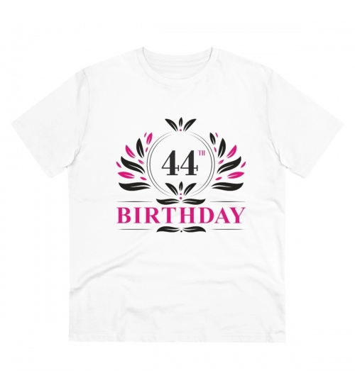 Men's PC Cotton 44th Birthday Printed T Shirt (Color: White, Thread Count: 180GSM)