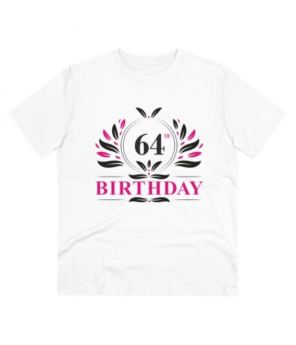 Men's PC Cotton 64th Birthday Printed T Shirt (Color: White, Thread Count: 180GSM)
