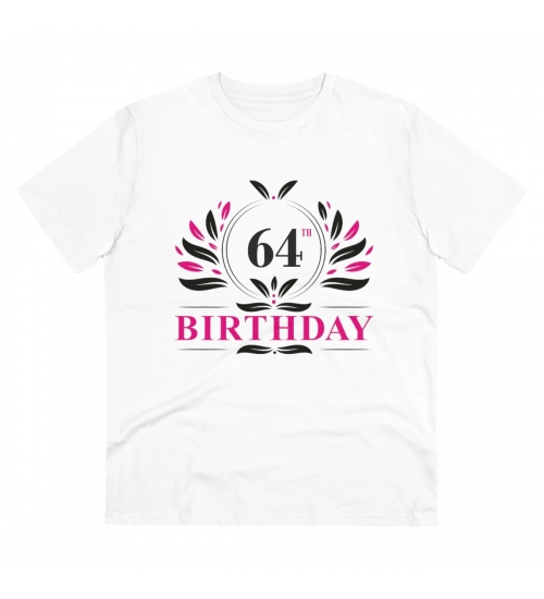 Men's PC Cotton 64th Birthday Printed T Shirt (Color: White, Thread Count: 180GSM)