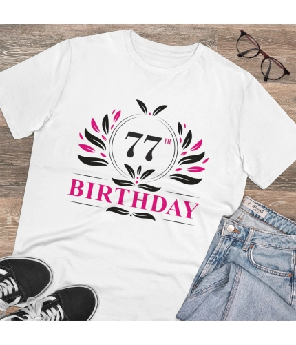 Men's PC Cotton 77th Birthday Printed T Shirt (Color: White, Thread Count: 180GSM)