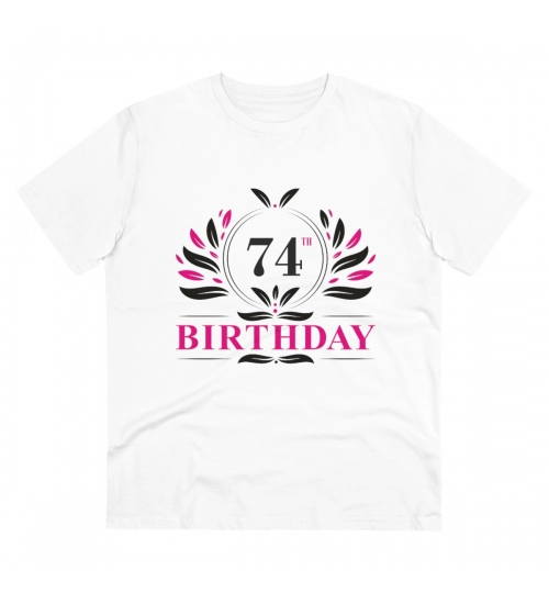 Men's PC Cotton 74th Birthday Printed T Shirt (Color: White, Thread Count: 180GSM)