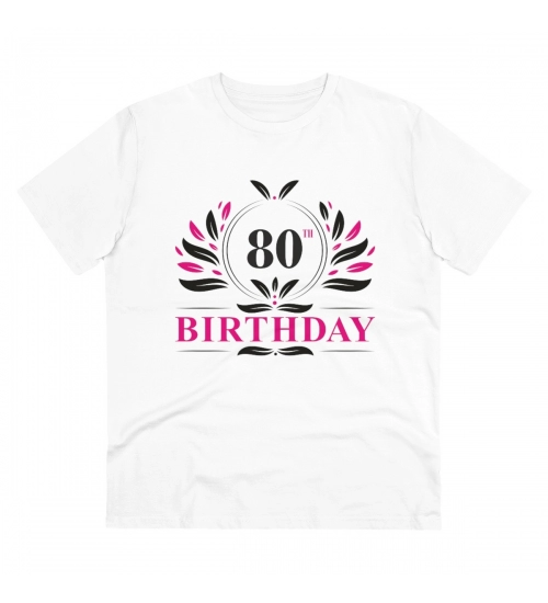 Men's PC Cotton 80th Birthday Printed T Shirt (Color: White, Thread Count: 180GSM)