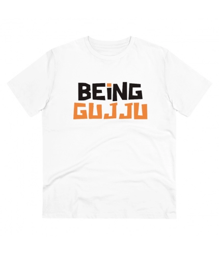 Men's PC Cotton Being Gujju Printed T Shirt (Color: White, Thread Count: 180GSM)