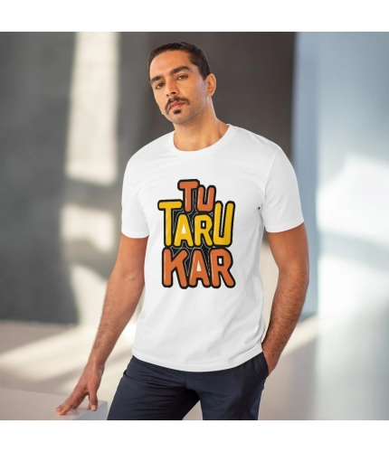 Men's PC Cotton Tu Taru Kar Printed T Shirt (Color: White, Thread Count: 180GSM)