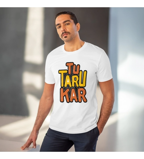 Men's PC Cotton Tu Taru Kar Printed T Shirt (Color: White, Thread Count: 180GSM)