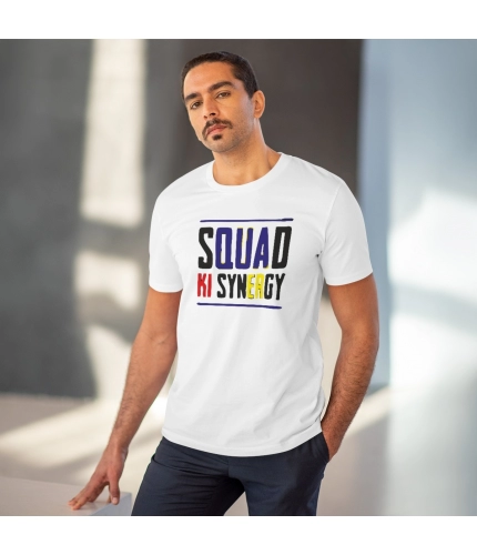 Men's PC Cotton Squed Ki Syneagy Printed T Shirt (Color: White, Thread Count: 180GSM)