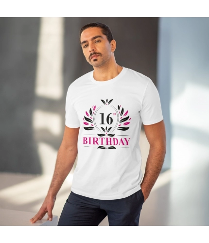 Men's PC Cotton 16th Birthday Printed T Shirt (Color: White, Thread Count: 180GSM) Men's PC Cotton 16th Birthday Printed T Shirt (Color: White, Thread Count: 180GSM)