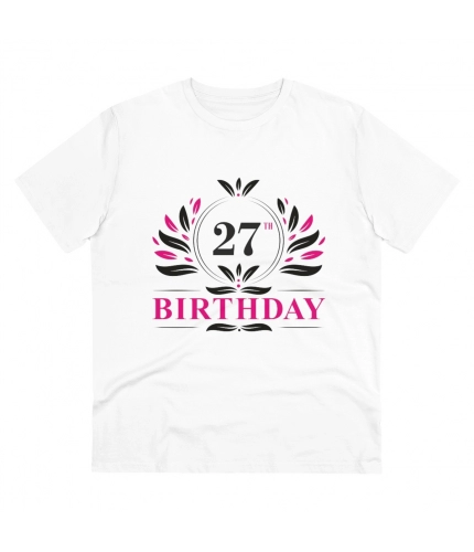Men's PC Cotton 27th Birthday Printed T Shirt (Color: White, Thread Count: 180GSM)