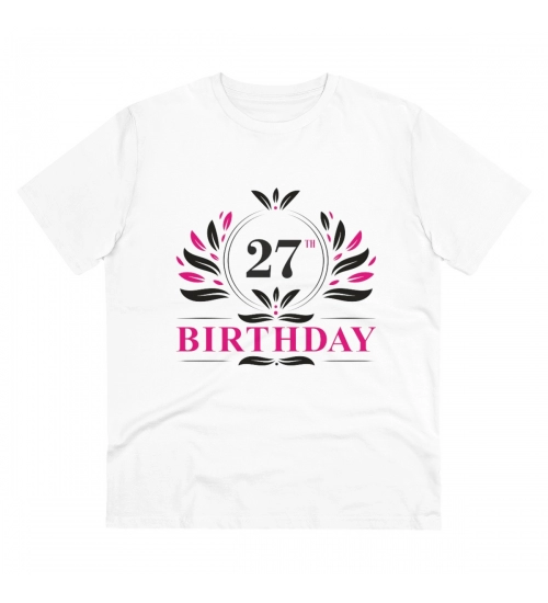 Men's PC Cotton 27th Birthday Printed T Shirt (Color: White, Thread Count: 180GSM)