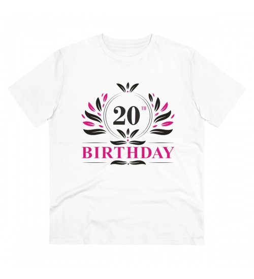 Men's PC Cotton 20th Birthday Printed T Shirt (Color: White, Thread Count: 180GSM)