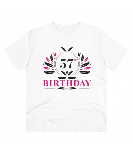 Men's PC Cotton 57th Birthday Printed T Shirt (Color: White, Thread Count: 180GSM)