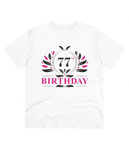Men's PC Cotton 77th Birthday Printed T Shirt (Color: White, Thread Count: 180GSM)