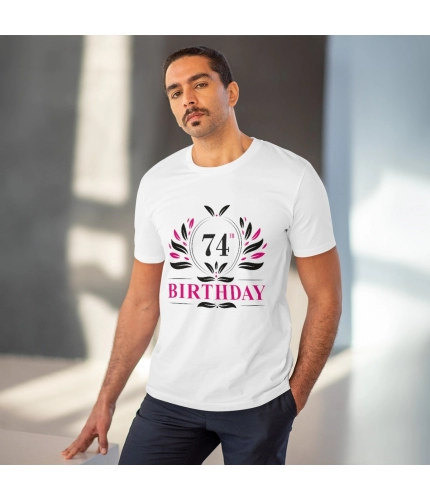 Men's PC Cotton 74th Birthday Printed T Shirt (Color: White, Thread Count: 180GSM)