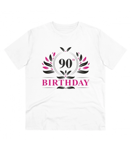 Men's PC Cotton 90th Birthday Printed T Shirt (Color: White, Thread Count: 180GSM)