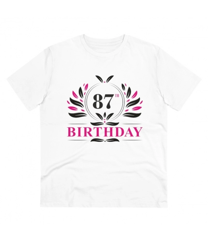 Men's PC Cotton 87th Birthday Printed T Shirt (Color: White, Thread Count: 180GSM)