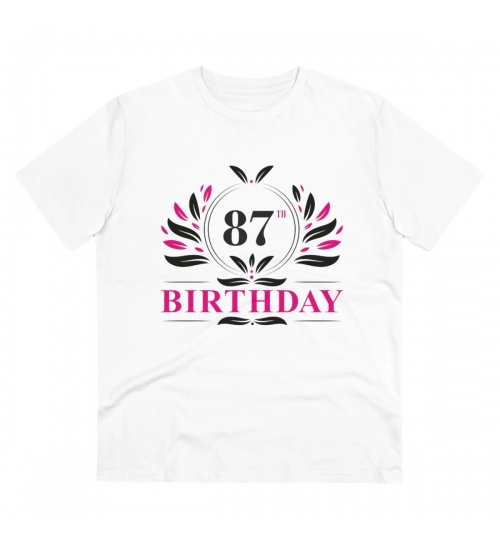 Men's PC Cotton 87th Birthday Printed T Shirt (Color: White, Thread Count: 180GSM)