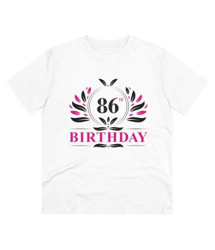Men's PC Cotton 86th Birthday Printed T Shirt (Color: White, Thread Count: 180GSM)