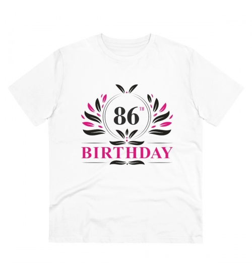 Men's PC Cotton 86th Birthday Printed T Shirt (Color: White, Thread Count: 180GSM)