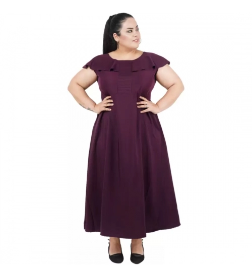 Women's Fit And Flare Purple Dress (Color:Purple, Material:Polyester)