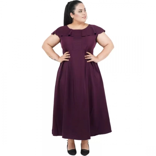 Dropship Women's Fit And Flare Purple Dress (Color:Purple, Material:Polyester)