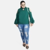 Dropship Women's Casual Bell Sleeve Solid Green Top (Color:Green, Material:Crepe)