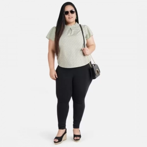 Generic Women's Casual Short Sleeve Printed Green Top (Color:Grey, Material:Crepe)