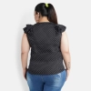 Dropship Women's Casual Flutter Sleeve Polka Print Black Top (Color:Black, Material:Crepe)