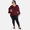 Dropship Women's Casual Bell Sleeve Solid Maroon Top (Color:Maroon, Material:Georgette)