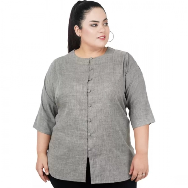 Dropship Women's Casual Solid Grey Top (Color:Grey, Material:Cotton Linen Blend)