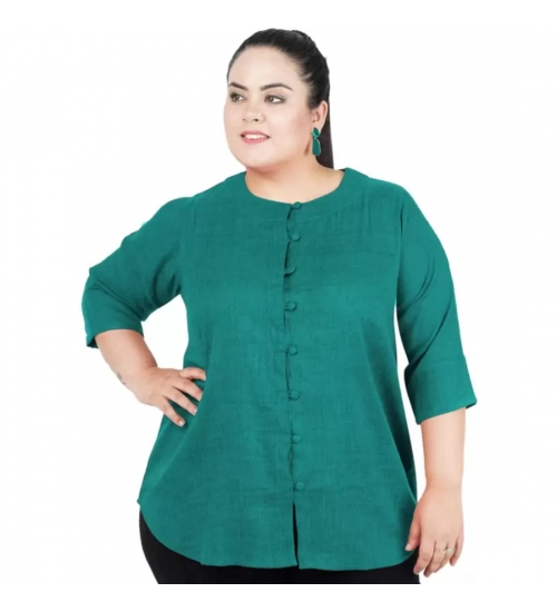 Women's Casual Solid Green Top (Color:Green, Material:Cotton Linen Blend)