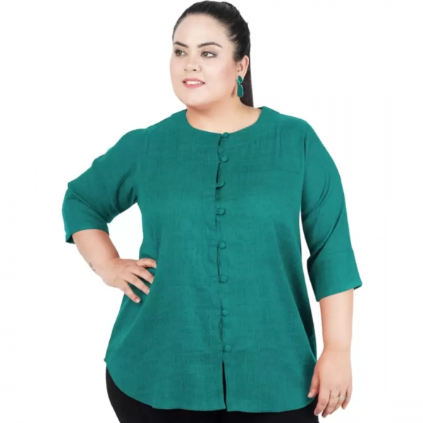 Dropship Women's Casual Solid Green Top (Color:Green, Material:Cotton Linen Blend)