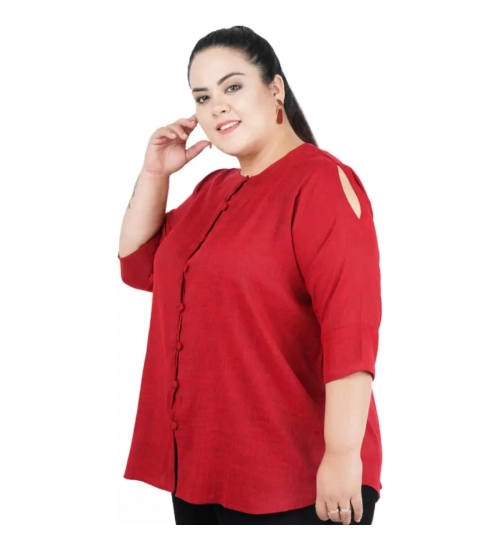 Women's Casual Solid Maroon Top (Color:Maroon, Material:Cotton Linen Blend)