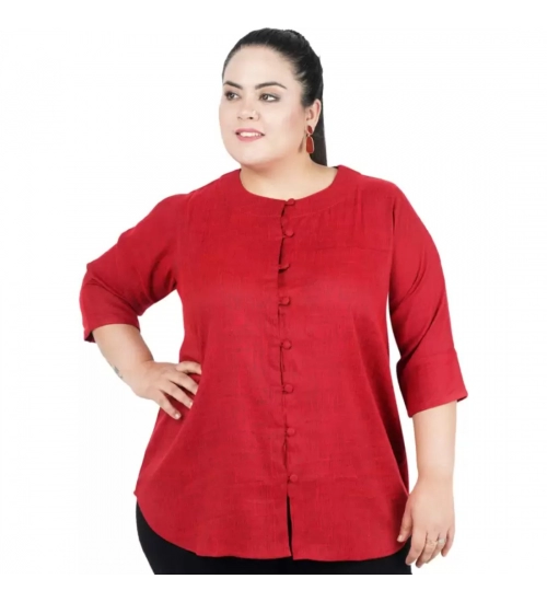 Women's Casual Solid Maroon Top (Color:Maroon, Material:Cotton Linen Blend)