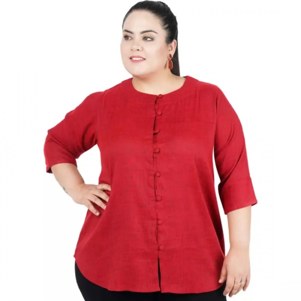 Dropship Women's Casual Solid Maroon Top (Color:Maroon, Material:Cotton Linen Blend)