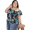 Dropship Women's Casual Floral Print Black Top (Color:Black, Material:Polyester)