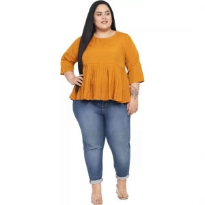 Generic Women's Casual Solid Yellow Top (Color:Yellow, Material:Polyester)