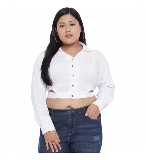 Women's Casual Solid White Top (Color:White, Material:Cotton Linen Blend)