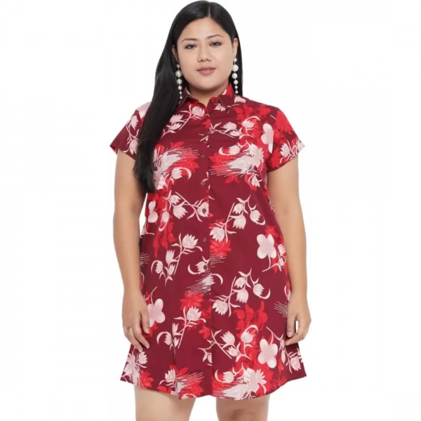 Dropship Women's Shirt Maroon Dress (Color:Maroon, Material:Polyester)