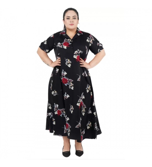 Women's Fit And Flare Black Dress (Color:Black, Material:Polyester)