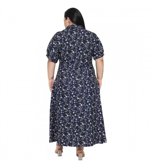 Women's Fit And Flare Blue Dress (Color:Blue, Material:Polyester)