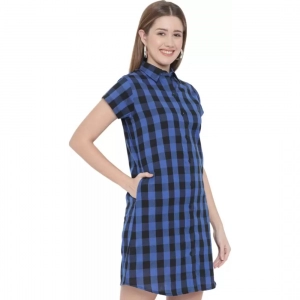 Generic Women's Shirt Blue, Black Dress (Color:Blue, Material:Pure Cotton)