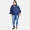 Dropship Women's Casual Bell Sleeve Solid Blue Top (Color:Blue, Material:Crepe)