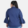 Dropship Women's Casual Bell Sleeve Solid Blue Top (Color:Blue, Material:Crepe)