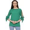 Dropship Women's Casual Slit Sleeve Solid Green Top (Color:Green, Material:Poly Crepe)