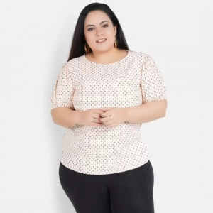 Generic Women's Casual Puff Sleeve Polka Print Multicolor Top (Color:Multi Color, Material:Crepe)