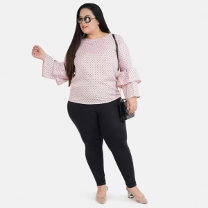 Generic Women's Casual Flute Sleeve Printed Pink Top (Color:Pink, Material:Crepe)