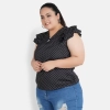 Dropship Women's Casual Flutter Sleeve Polka Print Black Top (Color:Black, Material:Crepe)