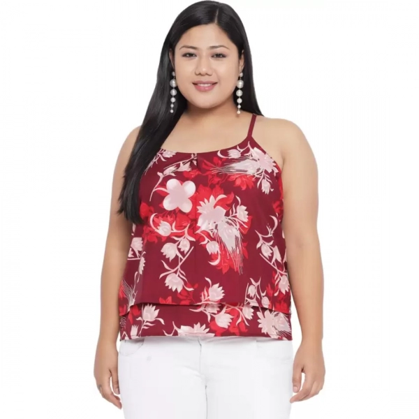 Dropship Women's Casual Floral Print Red Top (Color:Red, Material:Polyester)