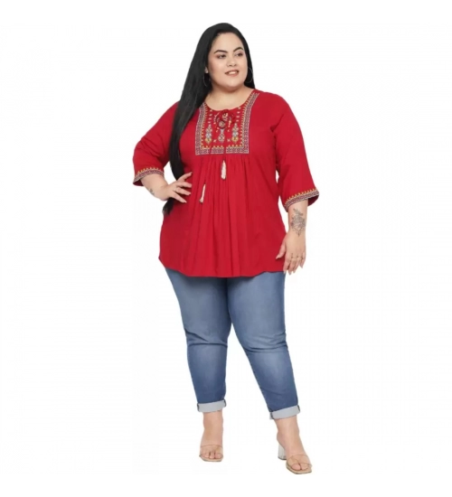 Women's Casual Embroidered Maroon Top (Color:Maroon, Material:Rayon)